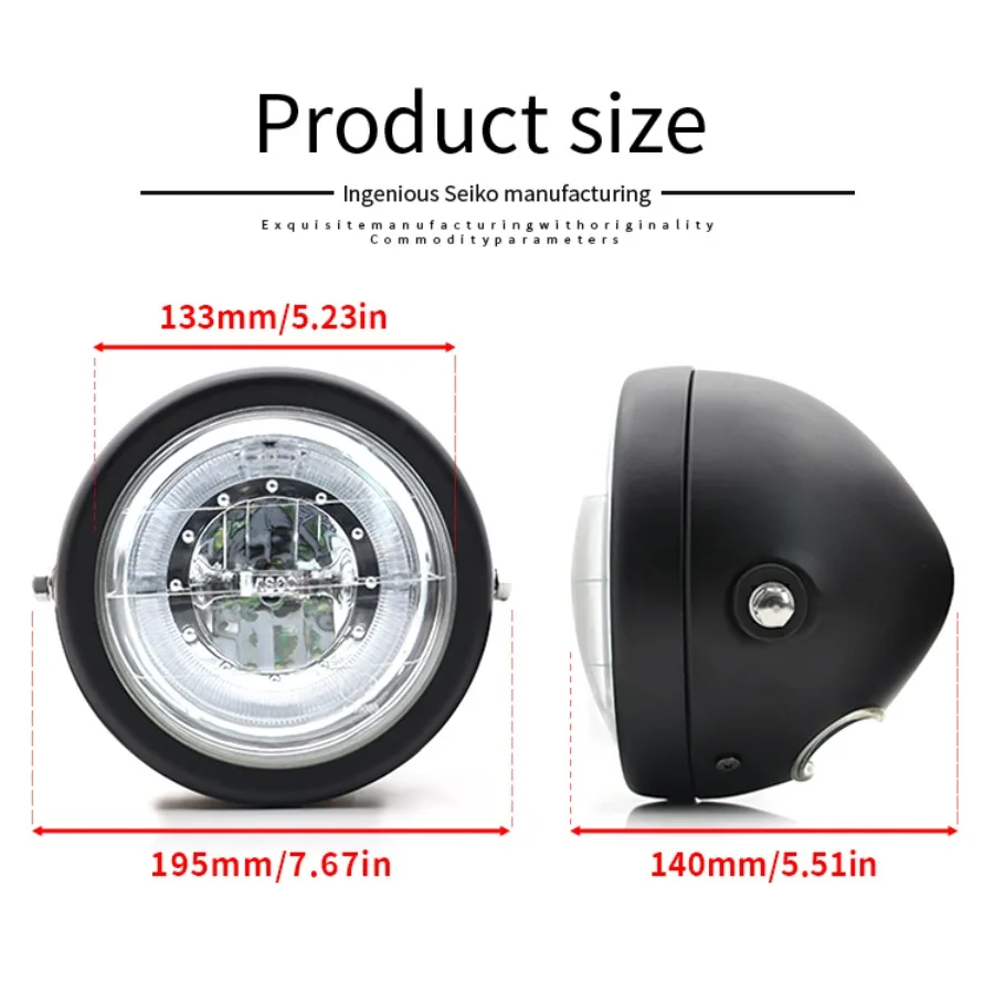 Motorbike Modified Accessories Headlamp 6.5 Inch 12V for CG125 Retro Angel Eye Bike Headlight Motorcycle Led Lights