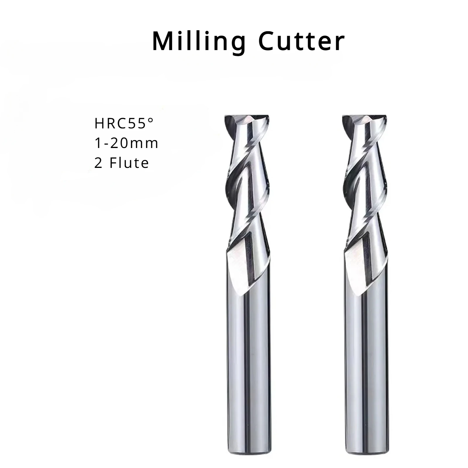 HRC55° 2 Flute Keyway End Milling Cutter Carbide Aluminum CNC Cutting Tool Specialized Tungsten Steel Square Router Bit