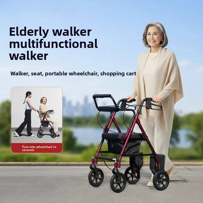 

Lightweight Rollator Walkers for Seniors, Foldable Elderly Wheeled Shopping Cart with Seat, Durable Mobility Aids Rollators