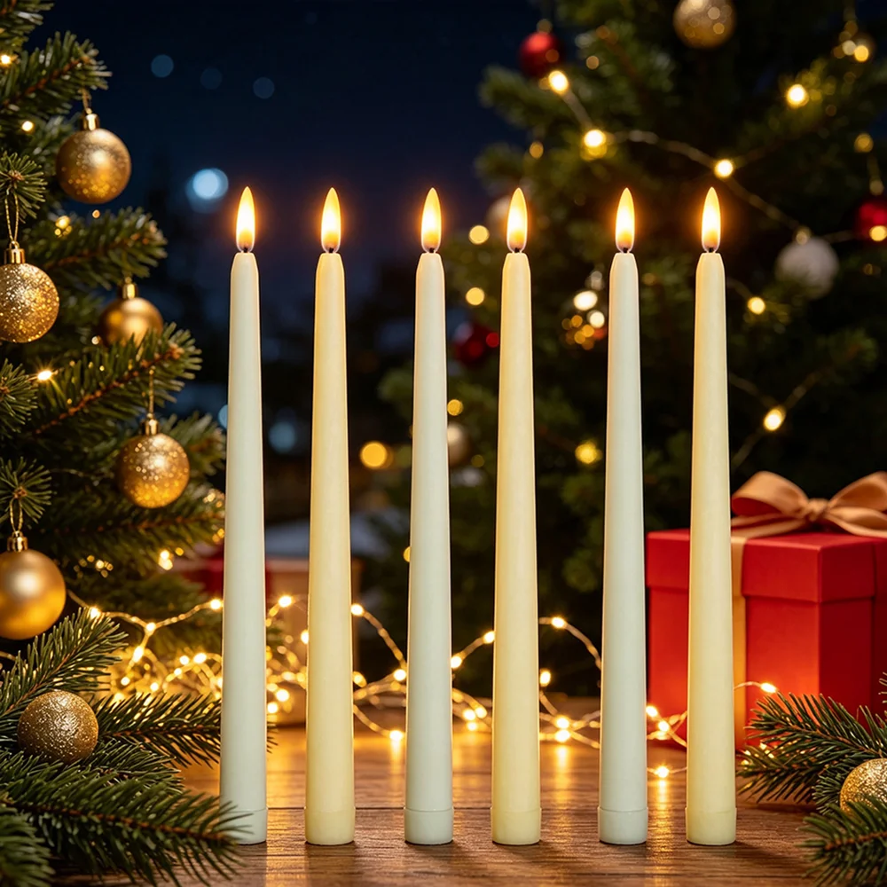 6pcs 27.5cm Electronic Rod Wax, Warm Yellow Light Flashing Home Holiday Family Gathering Desktop Wedding Bedroom Decor Ornaments