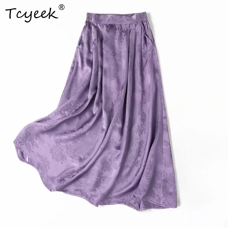 

Tcyeek 100% Натуральные Шелковые Юбки для Женщин, Весна 2026, Новинка, Элегантная Юбка с Эластичной Талией, Женская Одежда, Faldones Para Mujer