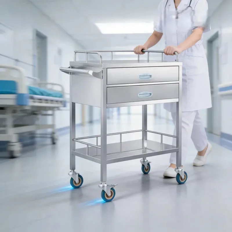 304 Stainless Steel Medical Treatment Cart for First Aid Anesthesia Medicine Delivery Clinic Dental General Instrument