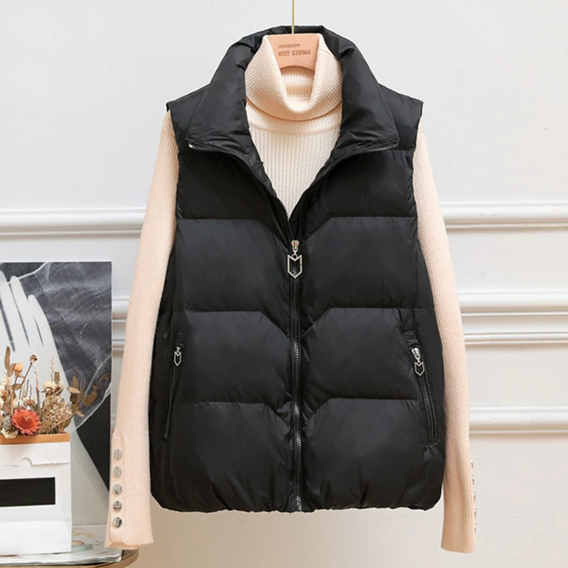 Duck Down Jacket for Girls Versatile Vest Loose Coat Stand Collar Leisure Outdoors Top Korean Style New Fall Winter 2024