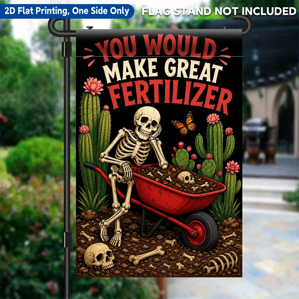 2D Flat Garden Flag 1 Piece, Skull Cart Cactus Grass Butterfly Single-Sided Printed Garden Flag, Polyester Material, Holiday Garden Outdoor Flag, Valentine's Day, Mother's Day, Easter, Christmas, Thanksgiving, Halloween, Flagpole Free (Flags Only)