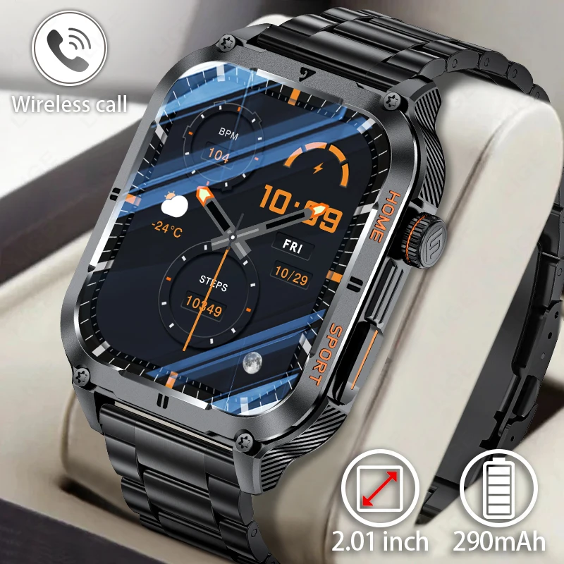 

LIGE Men Smart Watch Military 2.01'' Large Screen Health Monitor Bluetooth Call Watches Waterproof Sports Smartwatch For Android