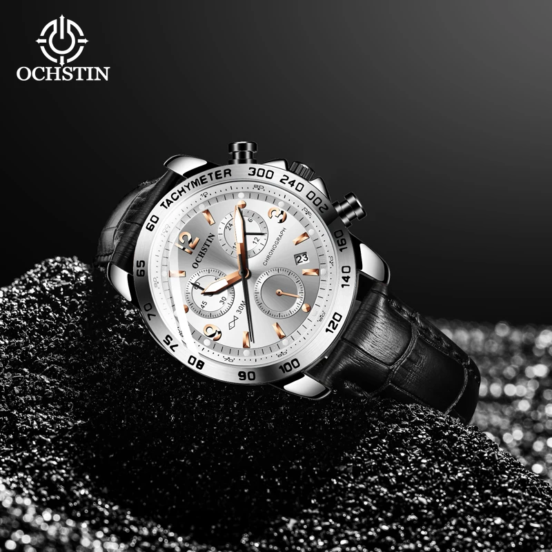 OCHSTIN Man Multifunctional Quartz Movement Watches Men's Genuine Leather Strap High-end Tactical Aviator Dress Male Clock
