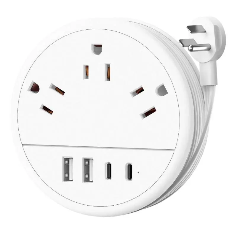 

Y1UD Flat Plug Power Strips Extension Cord Portable Travel Extension Socket 3 Outlets 4 USB Port Desktop Charging Station