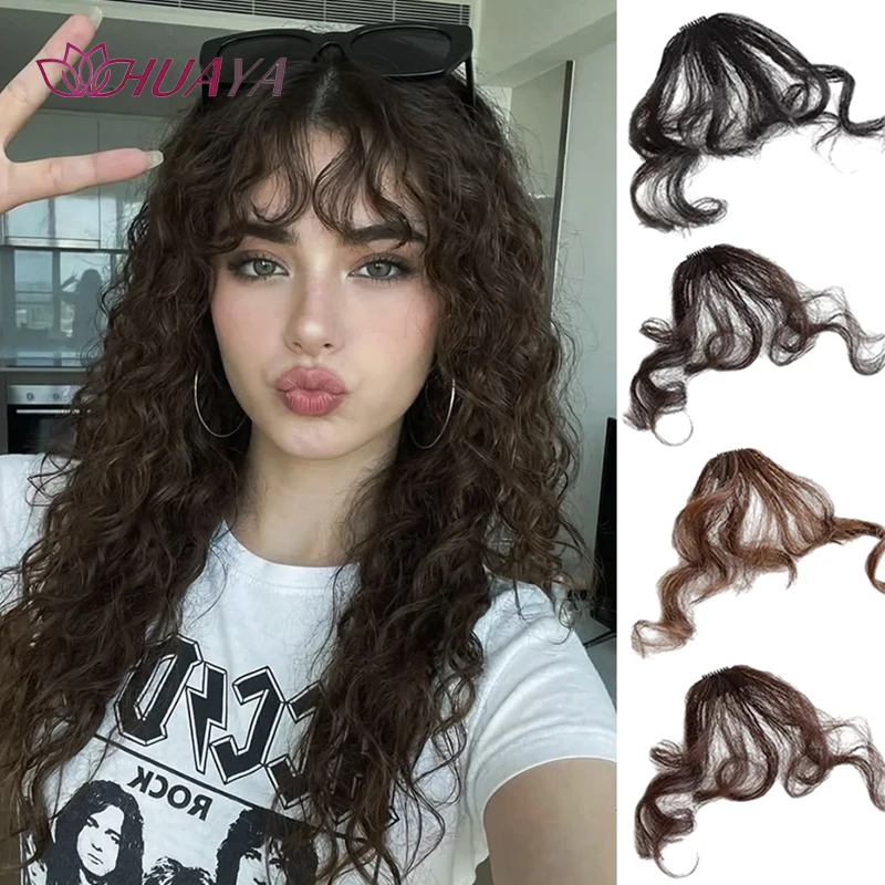 Wavy Curly Air Bangs Clip‑in Hair Pieces, Synthetic Fringe BB‑Clip Secure Non‑Slip Multi‑Color for Daily Hairstyle