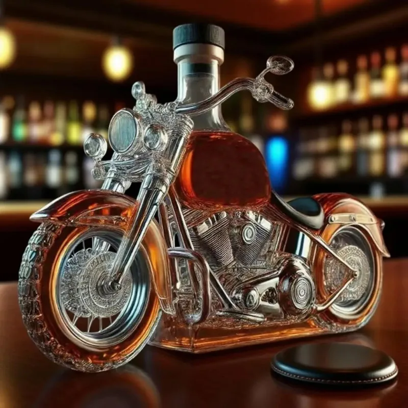 Motorcycle Style Whisky Decanter,Handcrafted Glass Whiskey Wine Bottle Decorative,3D Motorcycle Engine Design, For Bar Desk Us