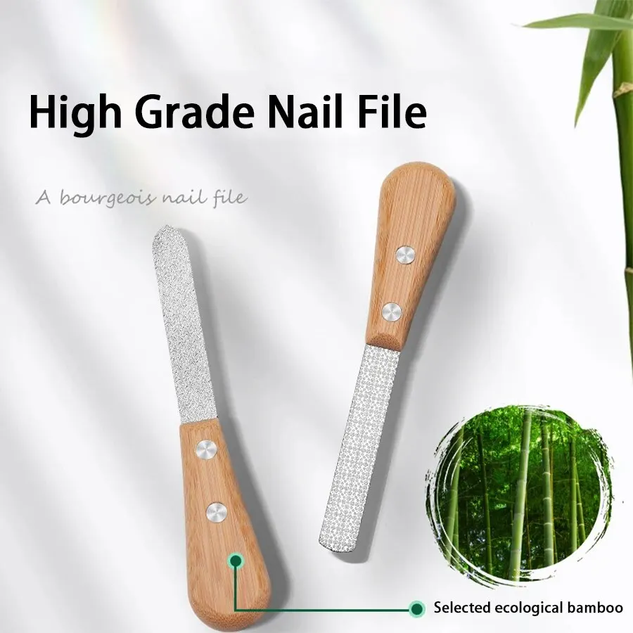 Stainless Steel Double-sided Nail File With Bamboo Handle Nail Polishing Tool Polishing Tool High-end Nail Polishing Manicure