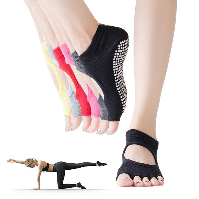 Half Toe Five-finger Yoga Socks Dot Glue Women\'s Non-slip Pilates Ankle Sports Socks Fitness Ballet Split Yoga Socks 3 Pairs