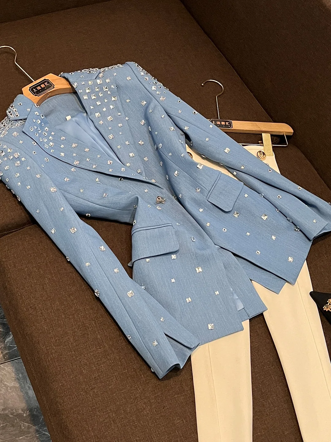 Abito invernale Faionable casual blu slim fit 2025 V-Ne Long Sve Plant motivo floreale chiusura a doppio bottone Z28