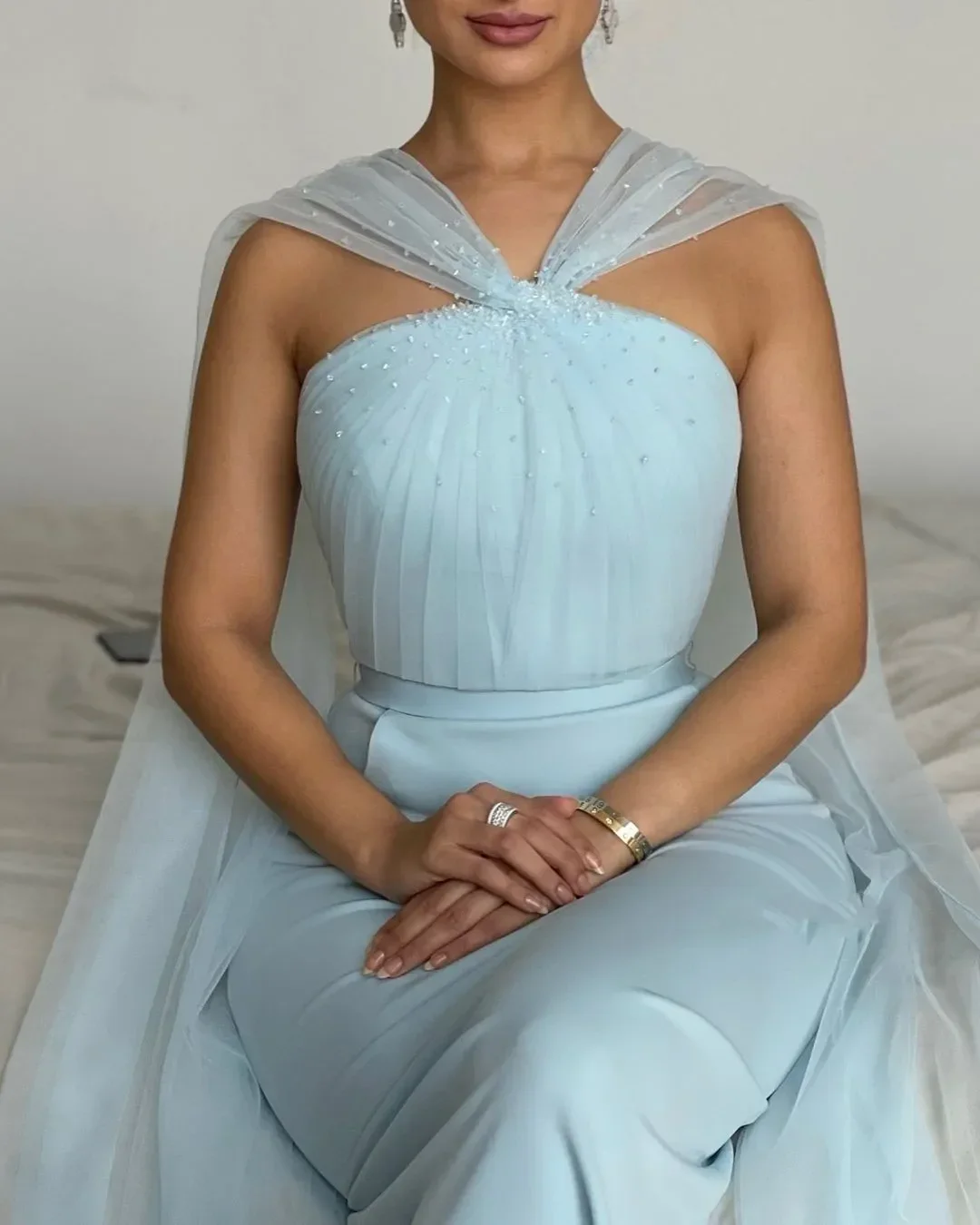 Vestidos de fiesta con cuentas elegantes personalizados, vestidos de noche de sirena hasta el tobillo, sin mangas, sin tirantes, vestidos de fiesta para ocasiones formales