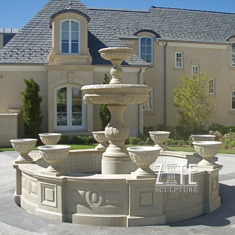 Hand Carved Garden Decorative Stone Water Fountain Bowl