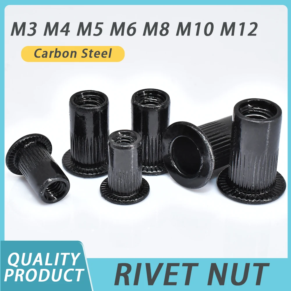 

50/100pcs Carbon Steel Flat Rivet Nut M3 M4 M5 M6 M8 M10 M12 Rivnut Flat Head Threaded Rivet Insert Nutsert Cap Rivet Nut