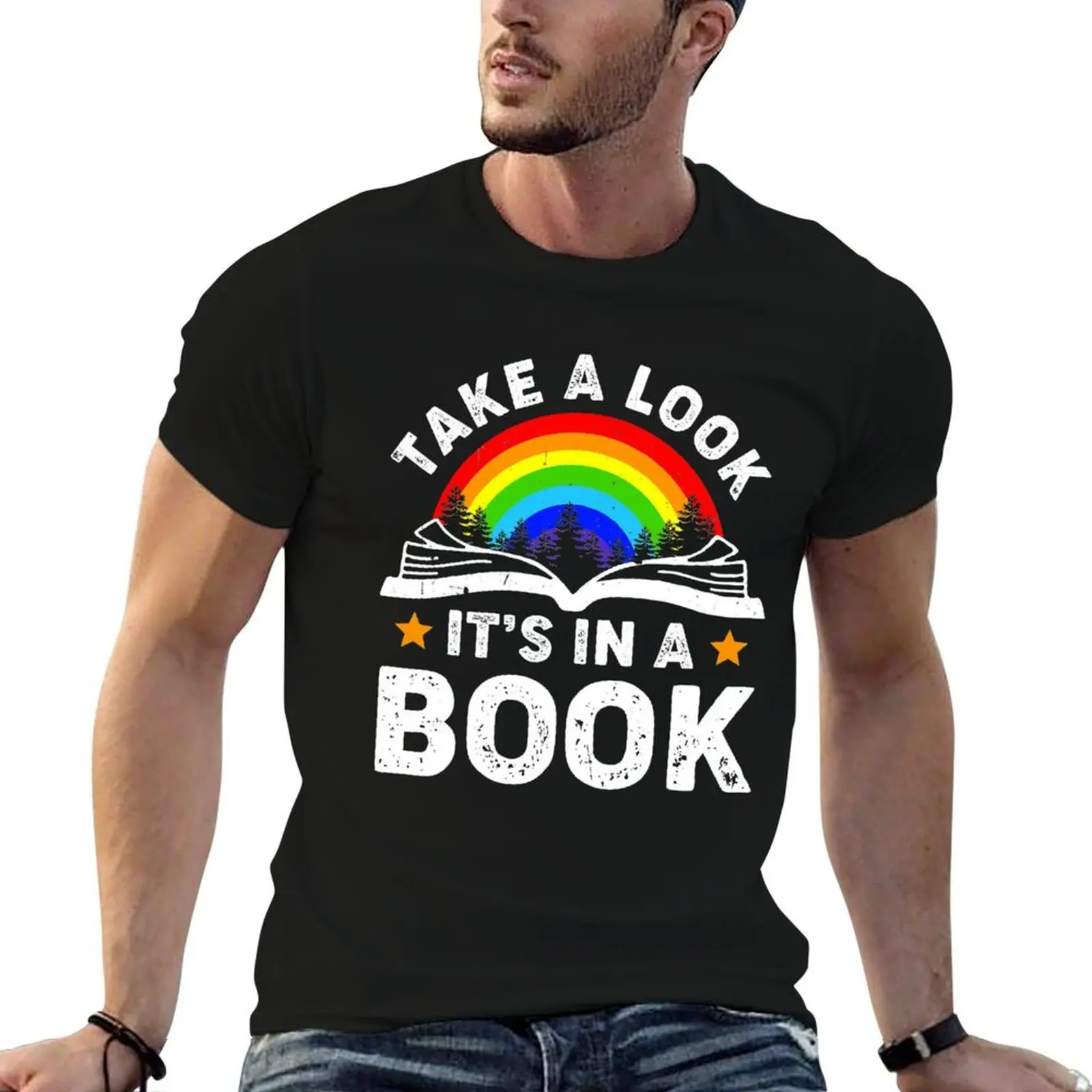 

graphic Look T-Shirt t it's in man shirts man t Vintage Retro Book a shirt Take graphic rainbow Reading a