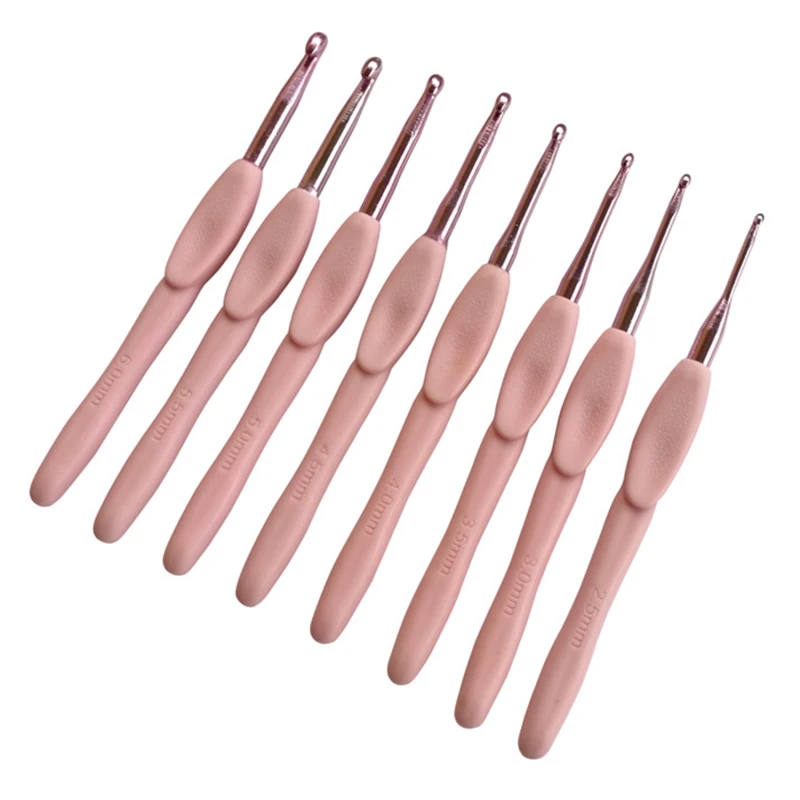 8pcs/Set Pink Color Knitting Needles Soft Handle Aluminum Crochet Hooks For Knit DIY Crafts Loom Tool 2.5~6.0mm