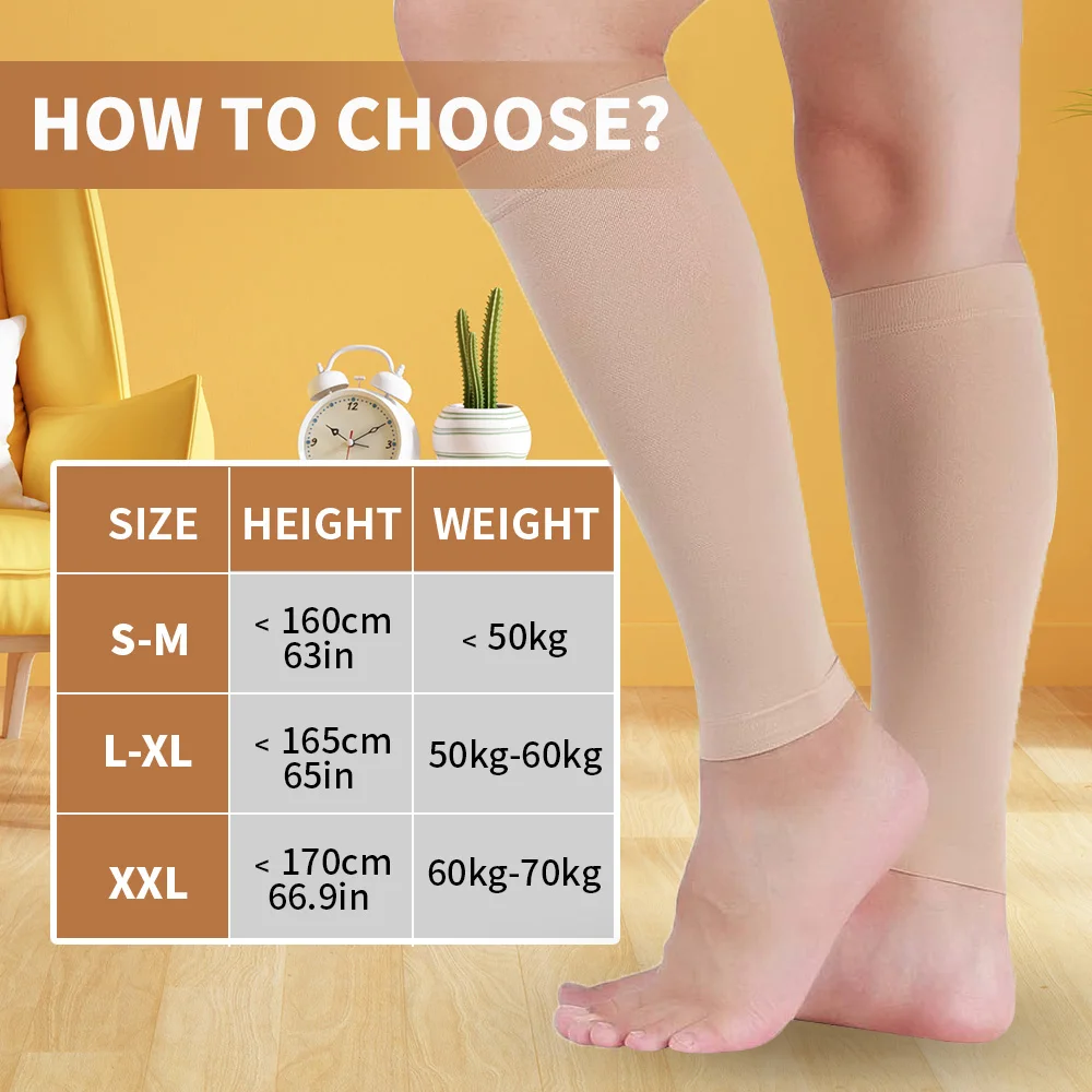 

3Pairs/Set Beige Color Compression Calf Sleeves Unisex Running 20-30mmHg Footless Leg Socks Outdoor Sports Nursing Socks