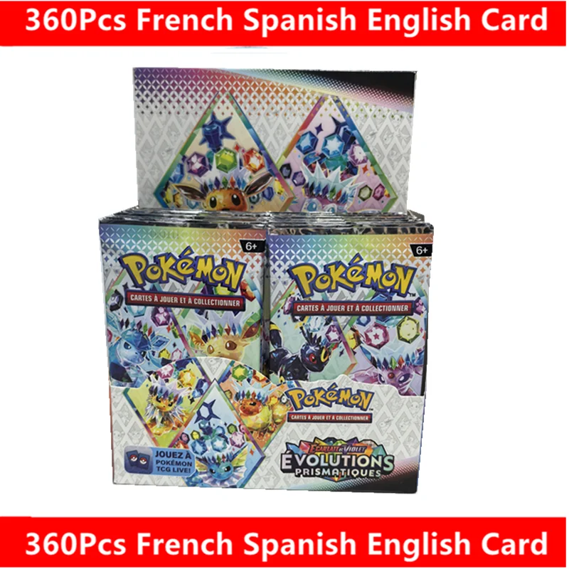 90-360 pièces de cartes Pokémon espagnoles, anglaises et françaises, Prismatic Evolutions, Surging Sparks, SCARLET VIOLET, 151 cartes de bataille Pokémon Booster