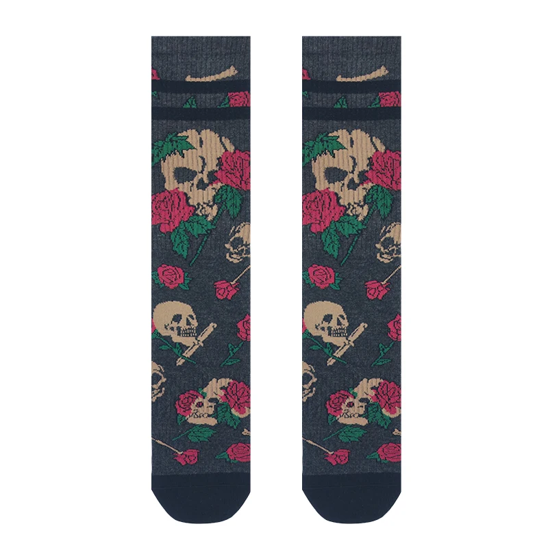 

Original Design Skull Rose Harajuku Skeleton Crew Socks Elastic Unisex Cotton Women Men Stocking Retro Novelty Chic Long Socks