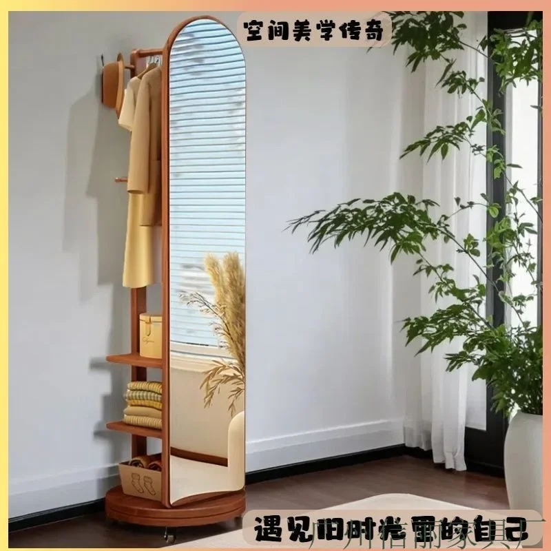 Full-body mirror Floor-to-ceiling mirror Household bedroom Hanger rack Integrated rotatable movable medieval style fitting