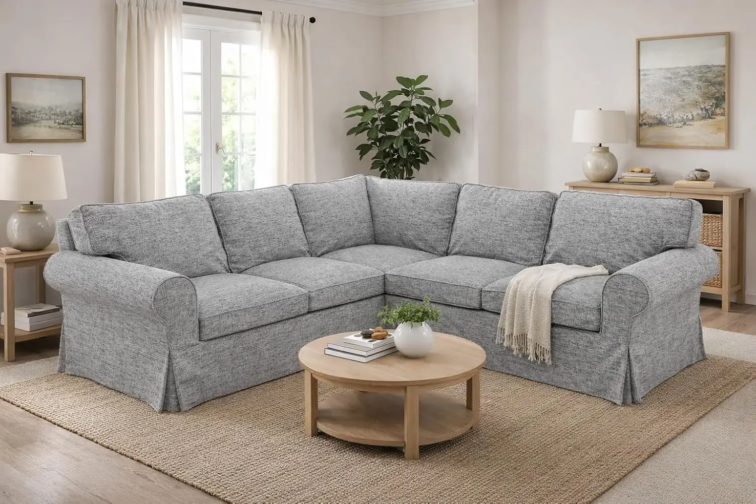 Thick Poly Flax Ektorp Sectional Sofa Cover Fits IKEA Slipcover Replacement for Corner 2+2 Or 2X2