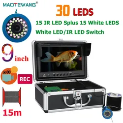 Double Lamp 9 Inch DVR Recorder 15M 30M 1000TVL15pcs White LEDs+15pcs Infrared Lamp For Ice/Sea/River Fishing Underwater Camera