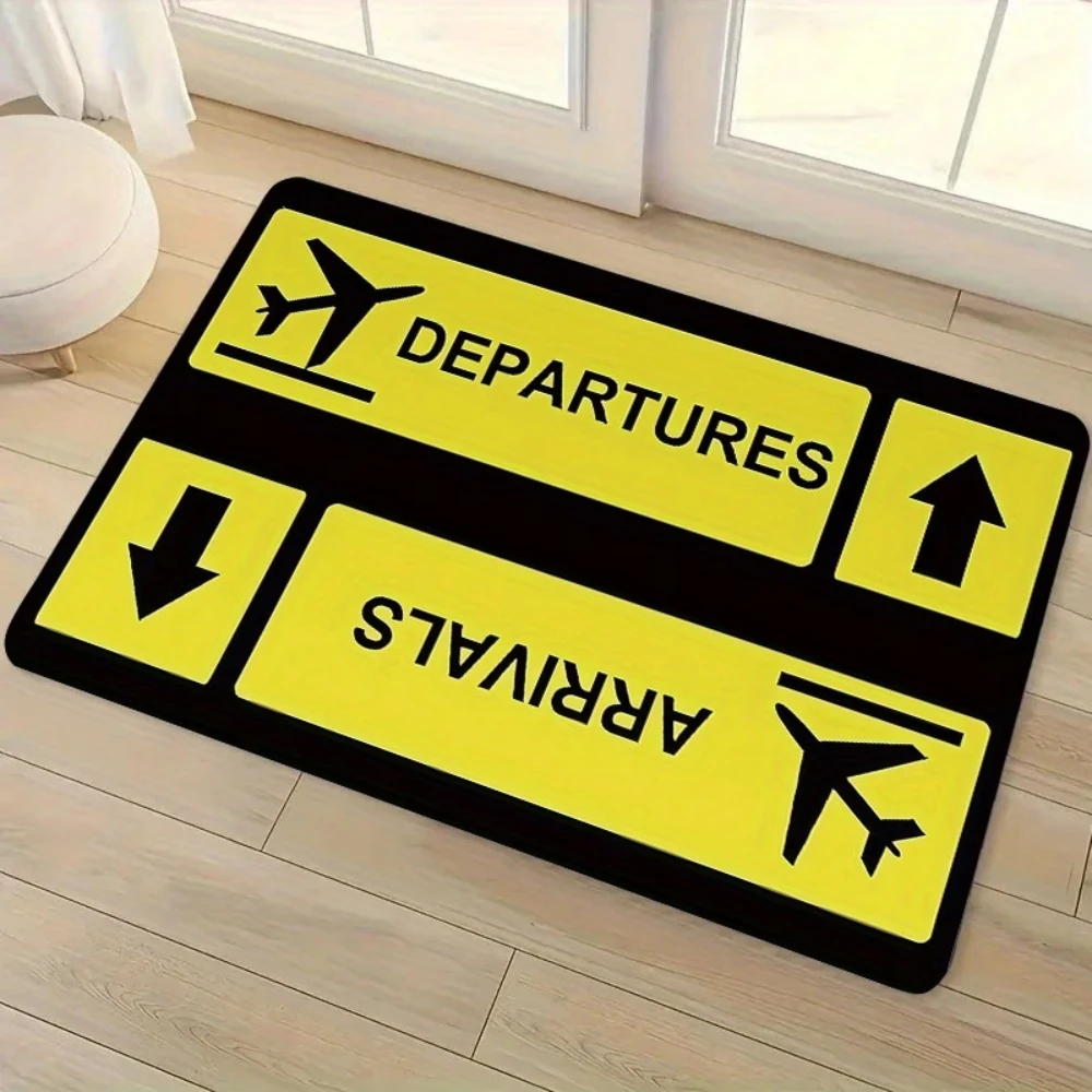 Airport Arrival Departure Doormat, Airplane Sign Print Rug for Home Entryway Kitchen & Living Room Decor, Durable & Non-slip