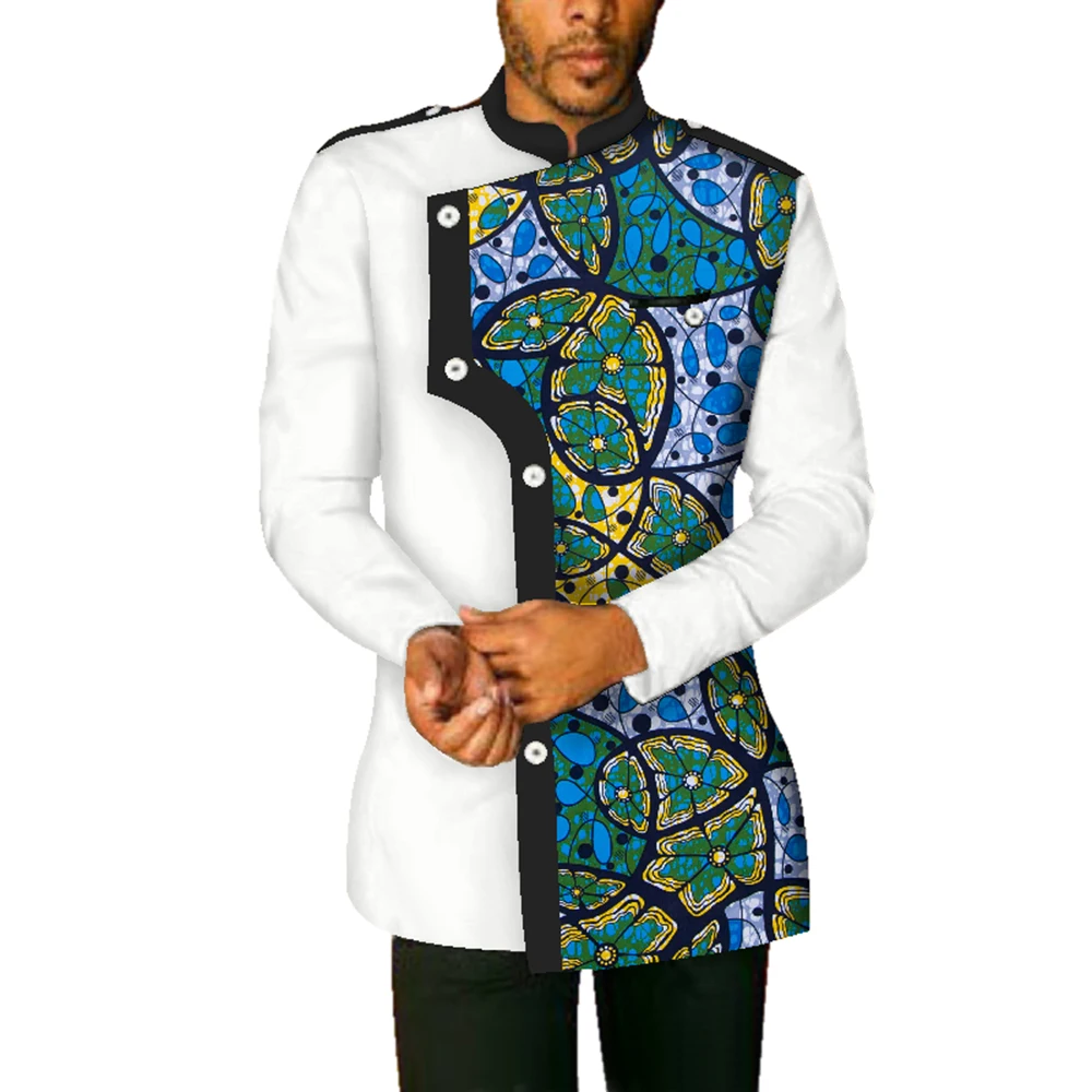 

African Clothes for Men Fashion Dashiki Shirt Long Sleeve Stand Collar Blouse Coat Casual Style African Clothing Cotton WYN340