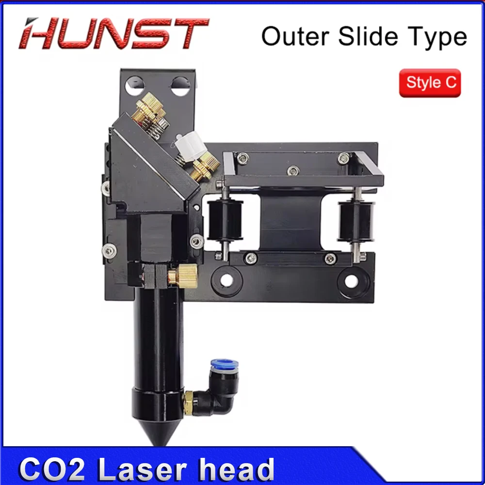 Hunst CO2 Outer Rail Laser Head With Slider Motor Seat Air Assist Nozzle for D25mm Mirror Lens Dia.20mm FL 50.8/63.5/101.6mm .