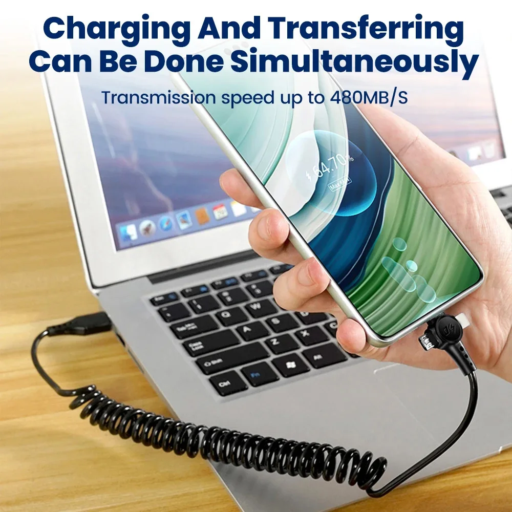 

6A 3-in-1 Spring Retractable Data Cable 1.5m Super Fast Charging Support Data Transfer Car Phone Charging Cable