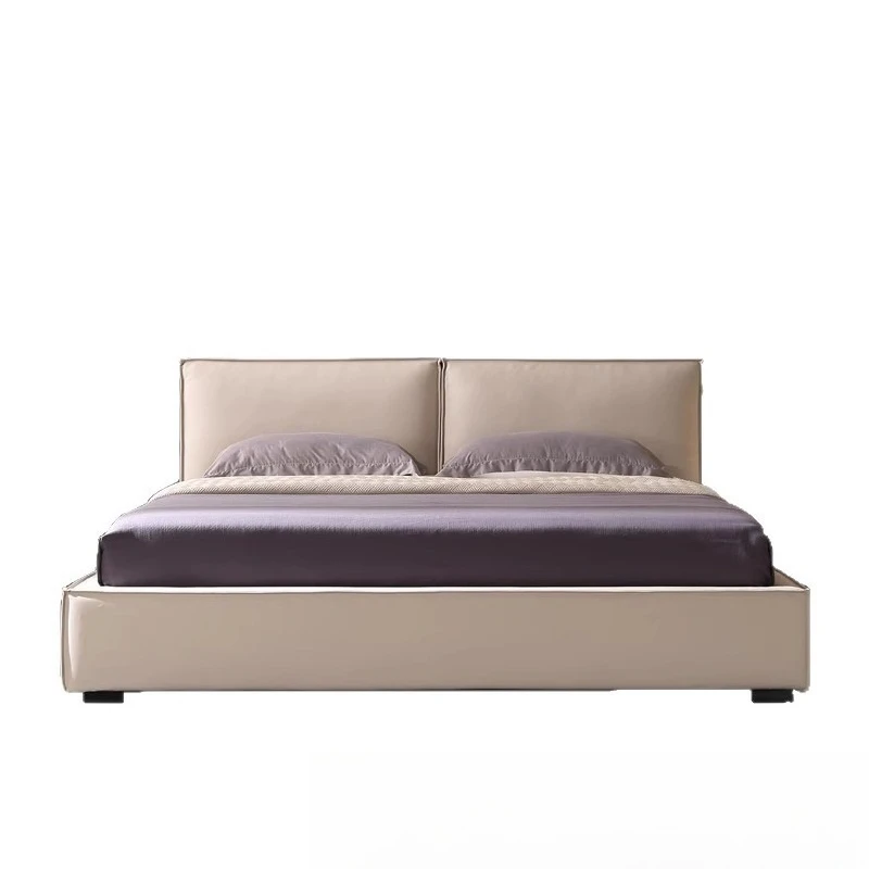 tofu cubes leather bed first layer cowhide master bedroom wedding bed Italian minimalist soft bag 1.8 meters double bed