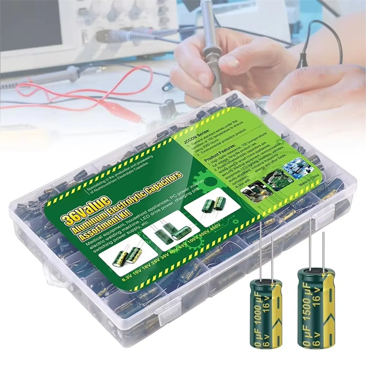15 Values 225Pcs Aluminum Electrolytic Capacitors High-Frequency Through-Hole Assortment Kit for DIY Projects