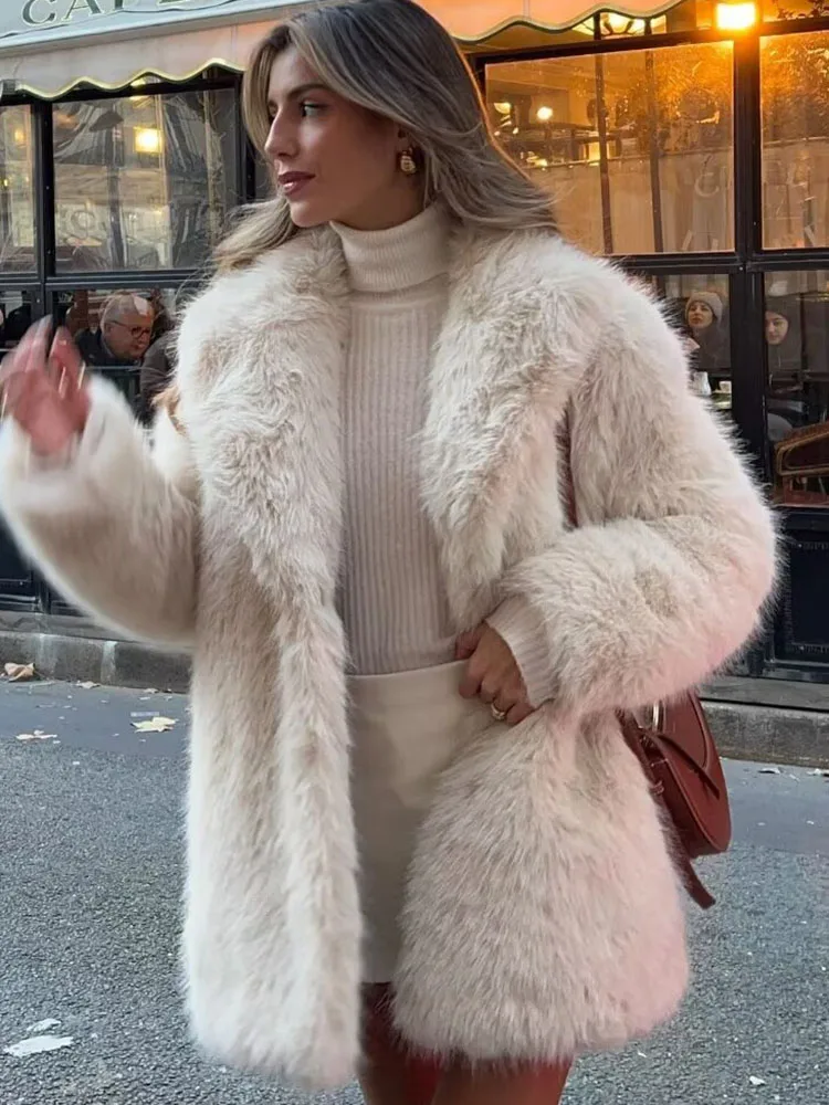 Vintage Woman Faux Fur Coat for WomenLadies Winter Thick Warm Natural Fur New Outerwear Ladies Long Luxury Loose Jackets