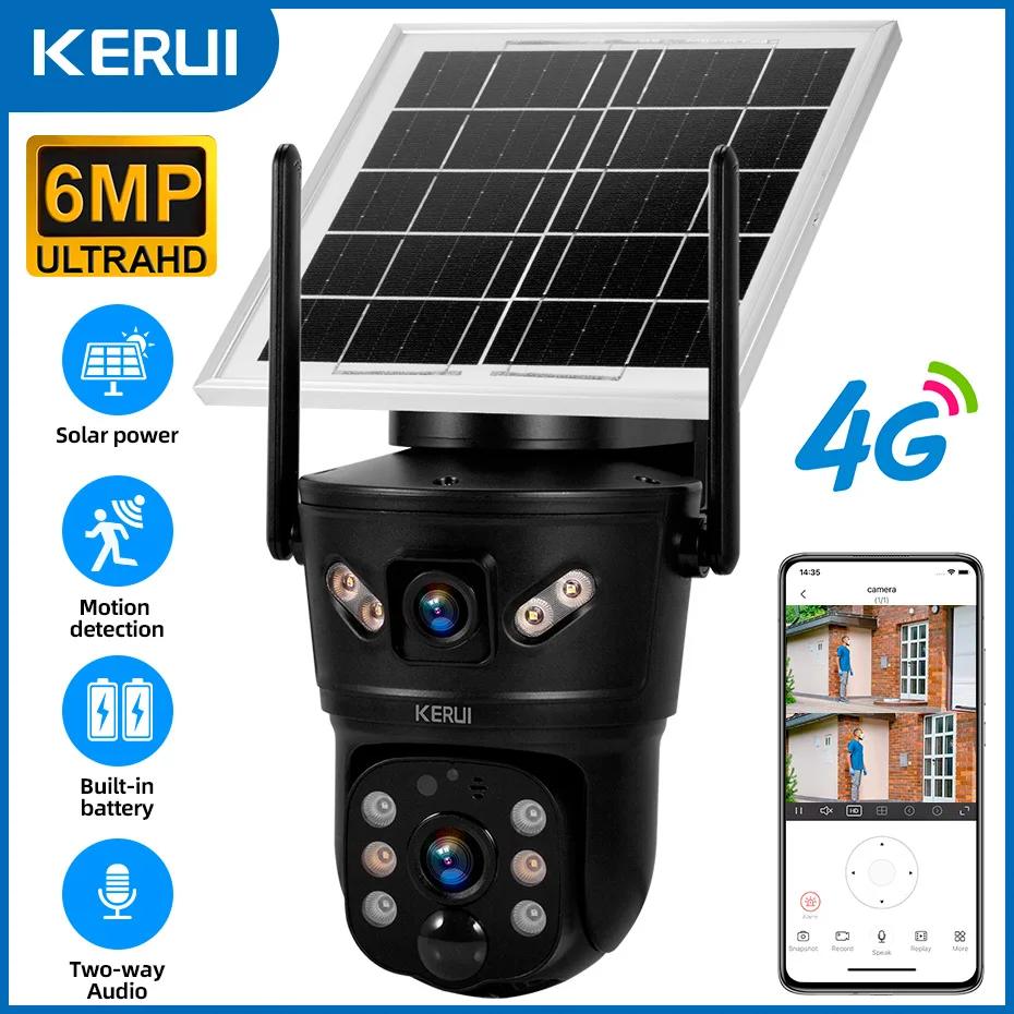 CORINA Outdoor Waterdichte 6MP 4G SIM WIFI Solar Camera Dual Lens Camera Zonnepaneel Home Security CCTV Video surveillance V380pro
