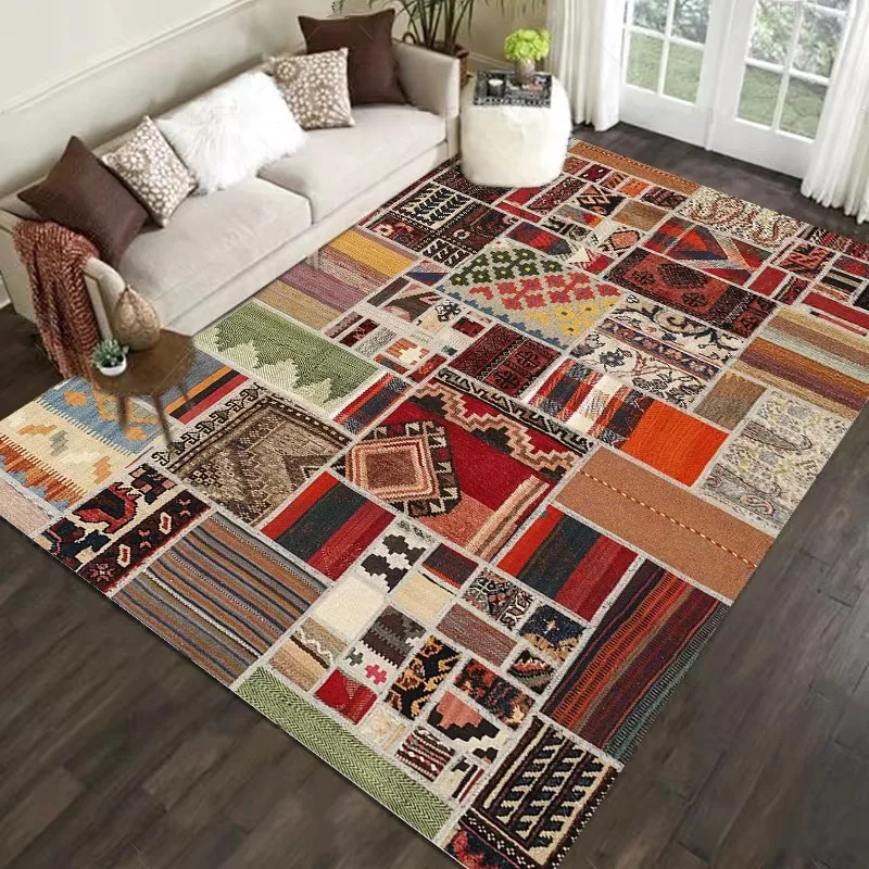 VIKAMA Bohemian Patchwork Rug—Living Room, Sofa, Master Bedroom, Bedside Rug—Non-Slip, Durable, Home Accessories