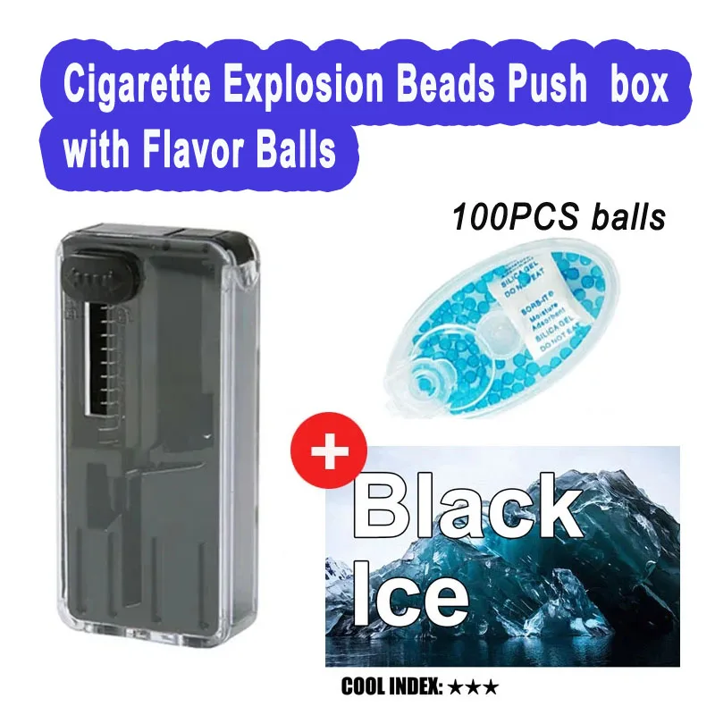 100PCS Menthol flavor Cigarette Popping Ball Black Ice mint with Pusher Machine push box Mix Fruit taste Smoke Capsule Men Gifts