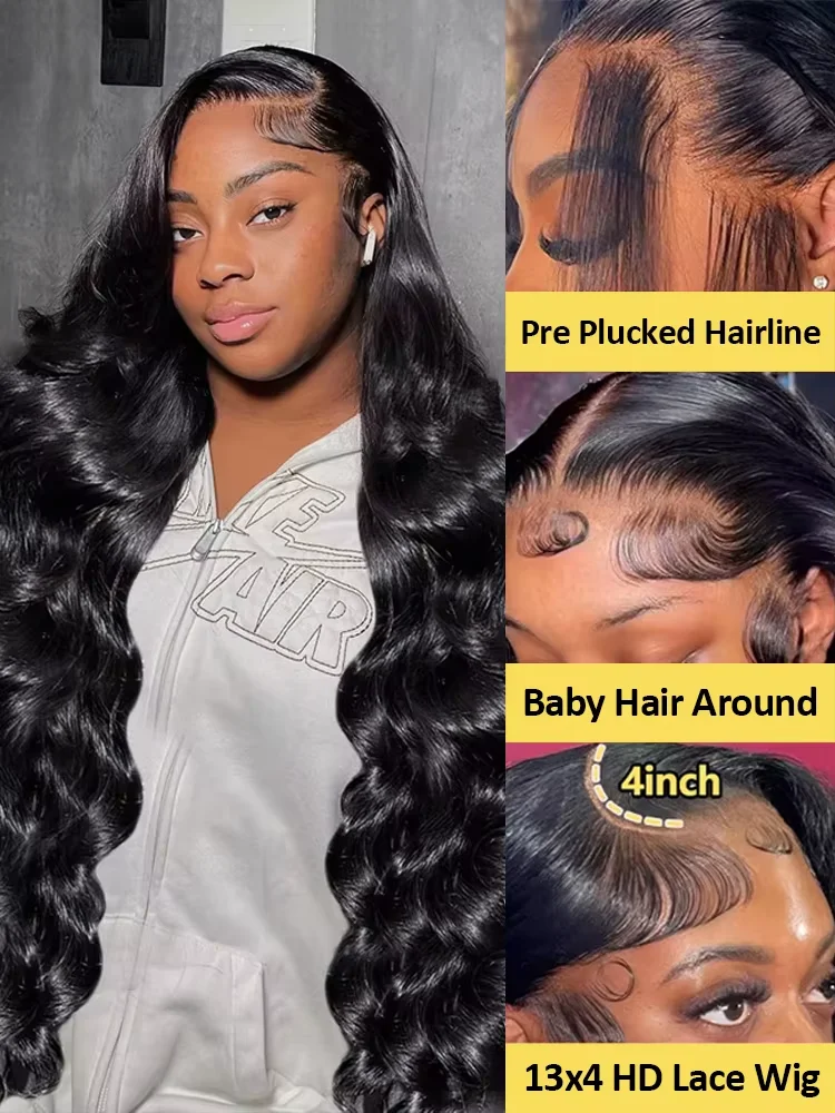 7x6 Lace Naturschwarz Body Wave 13x4 HD Transparente Spitze 13x6 Full Frontal Perücken Vorgezupfte 360 Lace Perücke Echthaarperücken für Frauen – Detail 5