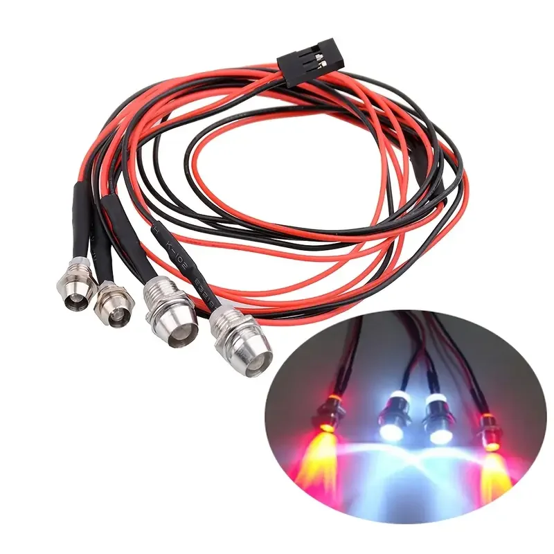 3mm/5mm LED Light Kit for RC Car - Red/White Headlights, 4LED Headlamps w/Futaba Plug, DIY Model Car Accessories