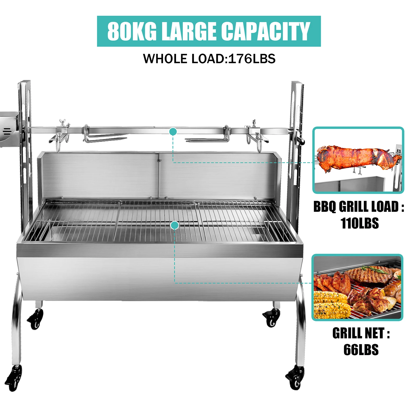 Automatic BBQ Grill Machine Suckling Pig Lamb Skewer Roast Chicken Outdoor Charcoal Rotisserie BBQ Grill