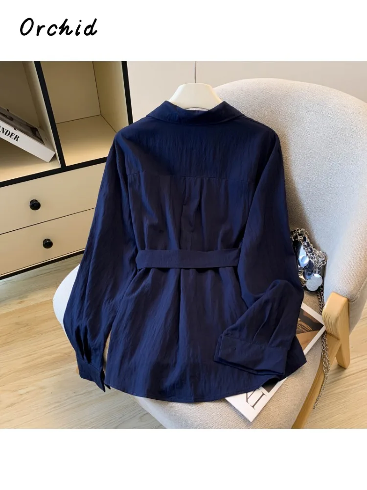 2025 inverno coreano estilo casual solto ajuste manga longa arco blusas femininas chique único breasted turn-down colarinho camisas brancas