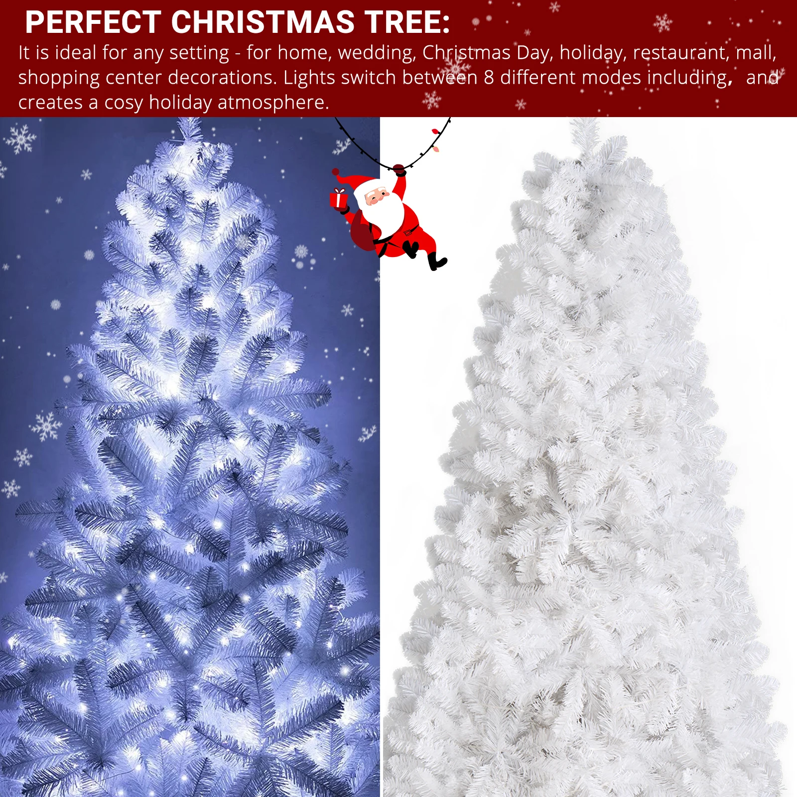 6ft 845 Branches Hanging Tree Structure PVC Material White Round Head 300 Lights Cool Color 8 Modes