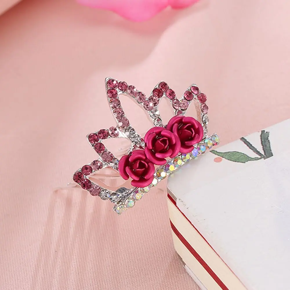 Rose Flower Girls Fashion Princess Hairclip Crystal Rhinestone For Girls Kids Gift Hair Jewelry Crown Hairpin Hair Comb