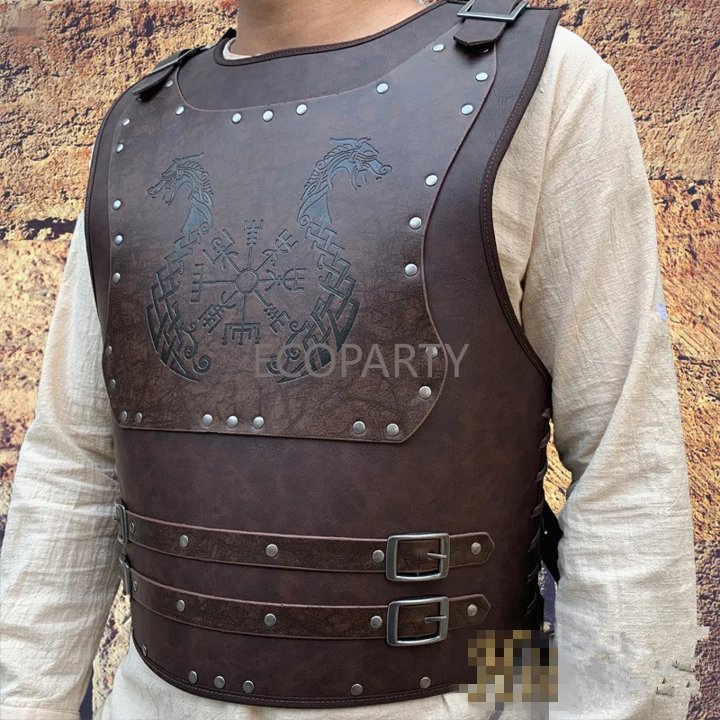 

Nordic Style Medieval Warrior Leather Retro Embossed COSPLAY Stage Props Larp Costume Leather Costume