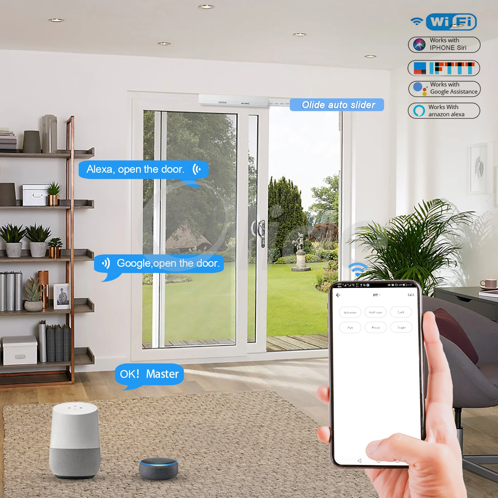 WiFi Smart Residential Sliding Door Opener, Phone Control Pocket Slide Door Open System