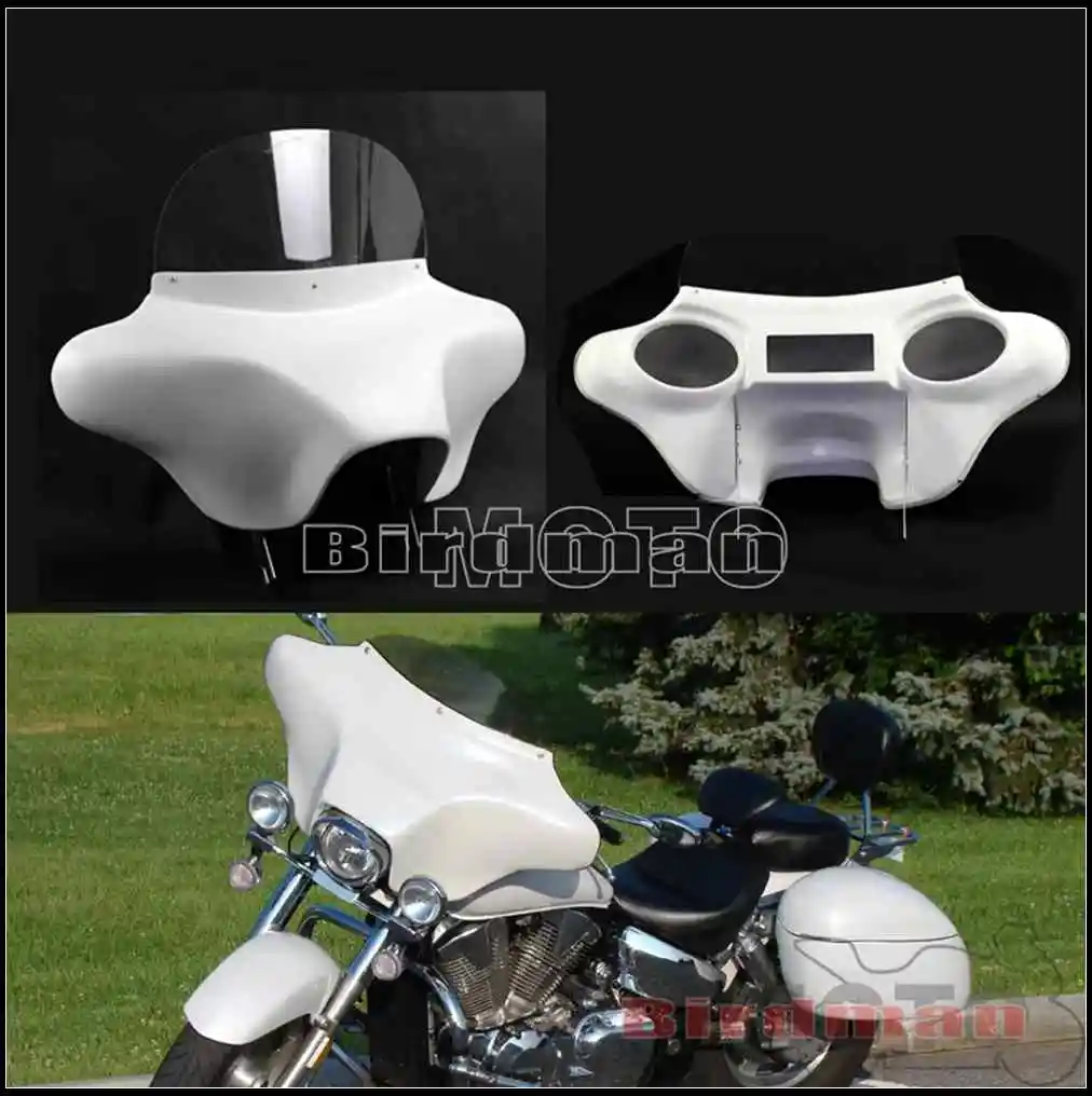 

For Harley Touring CVO Road King 1994-2013 Fiberglass White Batwing Fairing Headlight Fairing Windshield Front Cowl Deflector