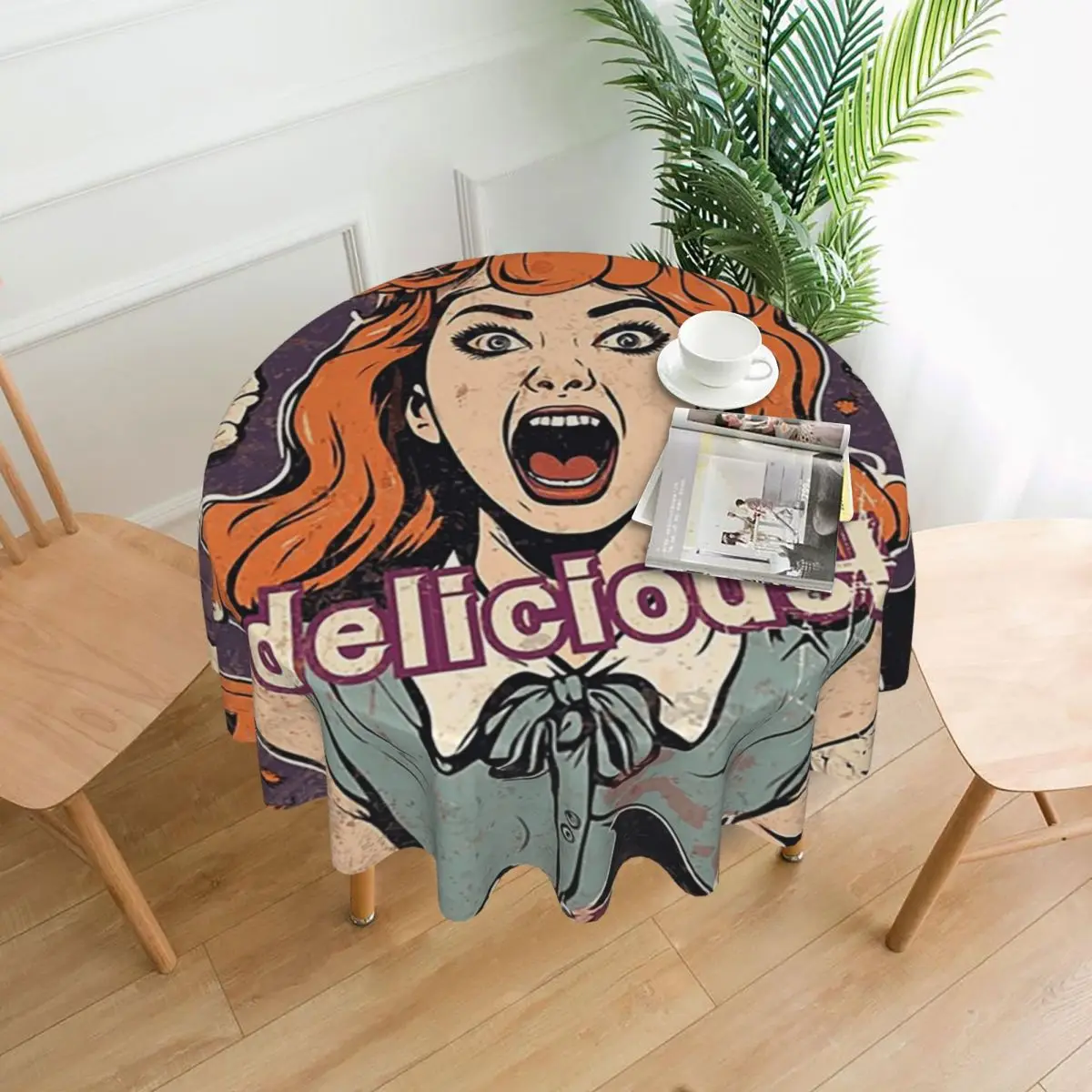 Rice Balls Is Delicious! Halloween Girl Version Waterproof Round Tablecloth Table Cloth for Kitchen Events Dining Table Cover
