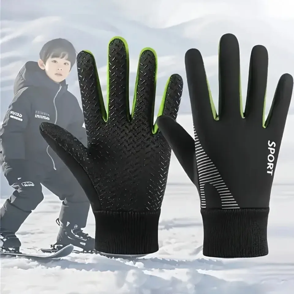 GTUBIKE Kinder-Fahrradhandschuhe, Sport, Winter, Thermo-Handschuhe für Jungen, Mädchen, Kinder, winddicht, rutschfest, Alter 5–13 Jahre, Fahrradhandschuhe