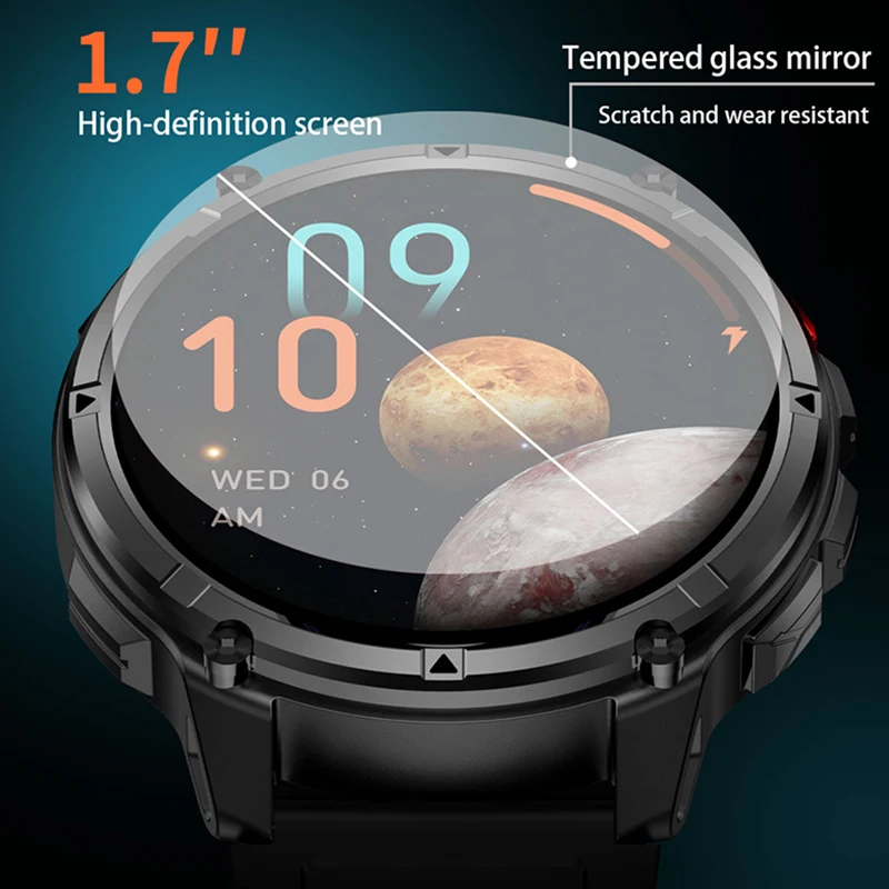 1100mAh بطارية ساعة ذكية 1.7 بوصة 360*360 AMOLED HD شاشة الرجال ساعة البوصلة 1ATM مقاوم للماء بلوتوث دعوة الرياضة Smartwatch