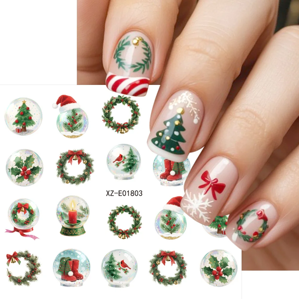 30pcs/set Christmas Nail Art Stickers Self-Adhesive,Disposable Decals Snowflakes Xmas Tree Designs Cute Cartoon Nail Decals